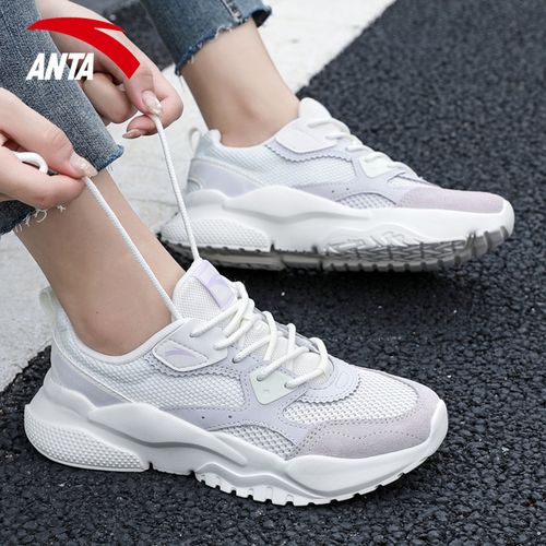 安踏女鞋运动鞋2021新款秋季网鞋透气鞋子子白跑步鞋
