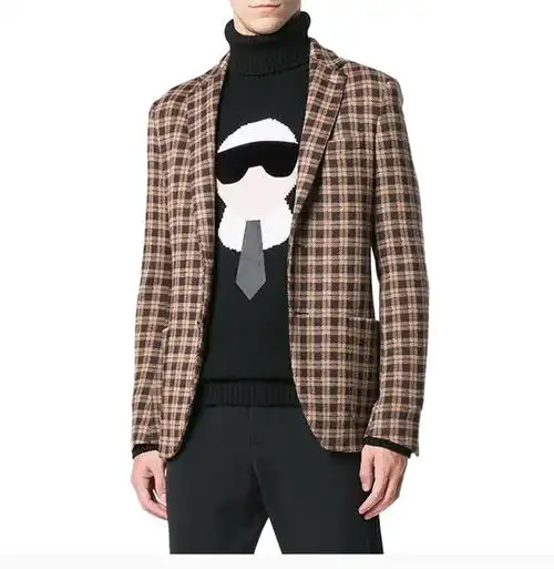 fendi 芬迪 男装 服饰 黑色羊绒老佛爷图案长袖高领 男士针织衫毛衣