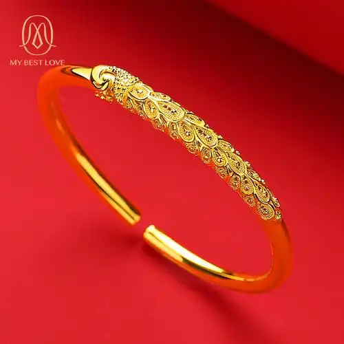 黄金手镯实心金包银足金女2021年新款金镯子凤尾结婚送礼婚嫁金饰