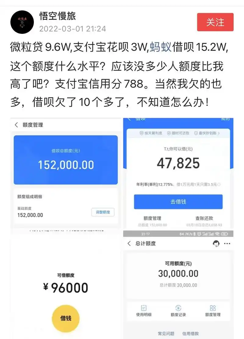 花呗3万,借呗15.2万,这个额度是什么水平?