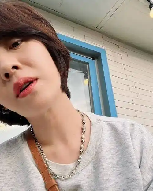 散发中性美的懵智韩国女艺人宋智孝晒短发自拍照