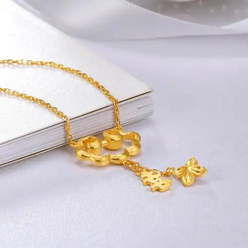 zhouliufu周六福珠宝精品足金黄金祥云喜气洋洋套链女款黄金项链链坠