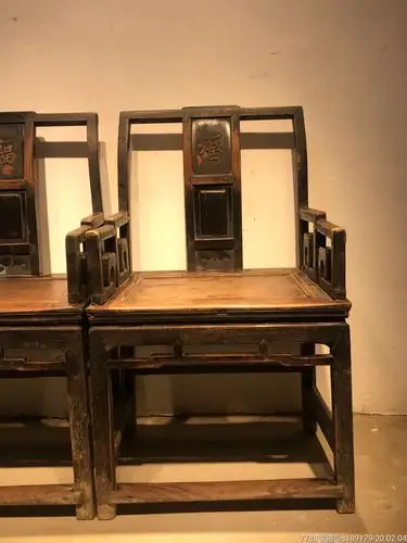 清代老榆木太师椅一对24