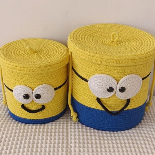 卡通收纳桌面编织玩具可爱杂物棉线家用零食化妆品收纳盒整理带盖