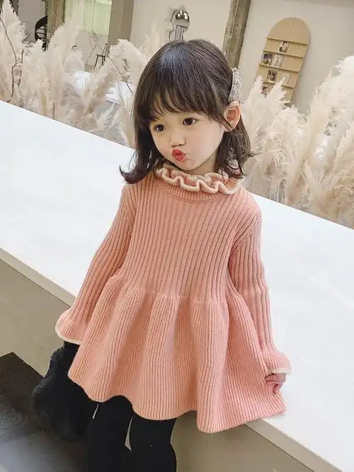 女童连衣裙2019冬季儿童韩版针织毛线裙中小童宝宝加厚毛衣打底裙