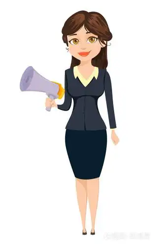 站着说话人的女商人.可爱的卡通人物.孤立在白色背景上的矢量图