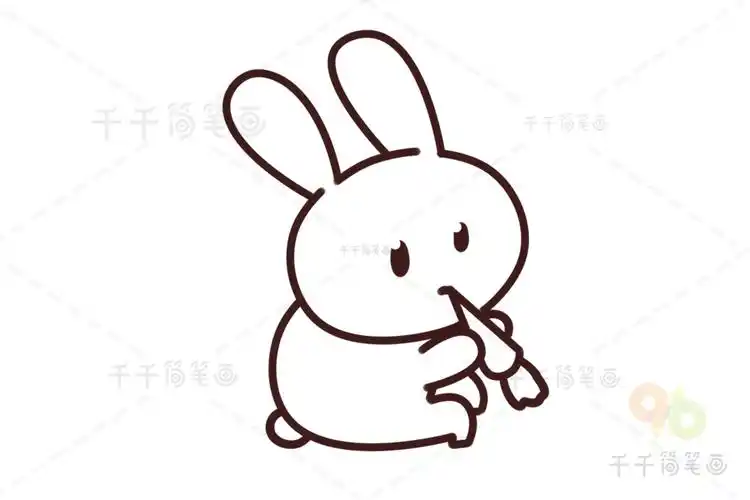 5组软萌小兔子涂色模板_动物涂色画简笔画