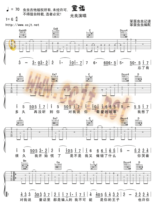 童话吉他谱光良g调吉他图片谱3张