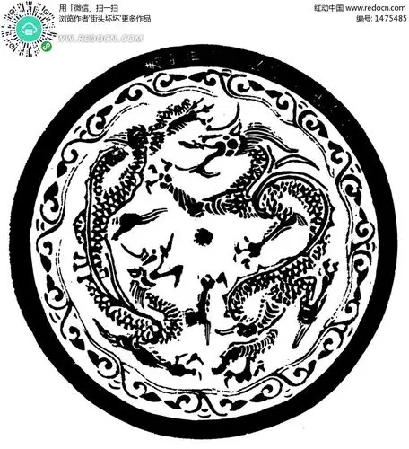 中国古典图案-双龙和卷曲纹构成的斑驳的圆形图案ai素材免费下载_红动