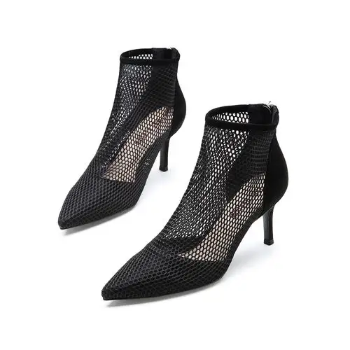 jane harlow2019春夏新款羊猄渔网纱透气尖头镂空细高