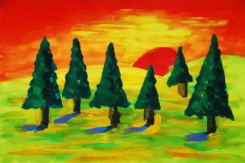 少儿书画作品-落日风景/儿童书画作品落日风景欣赏_中国少儿美术教育