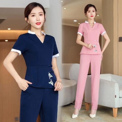 足疗女技师衣服秋冬新款美容院美容师工作服女养生馆足浴长裤套装