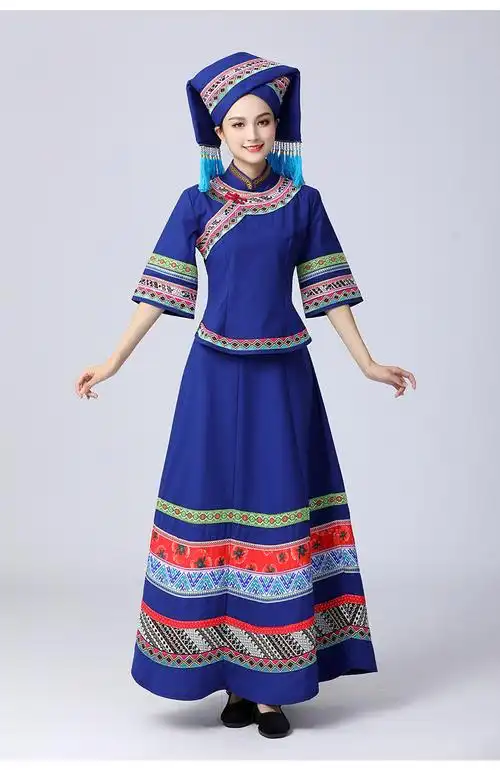 土族服装女湘西少数民族成人服长款服饰苗族彝族演出舞蹈盛装新女款