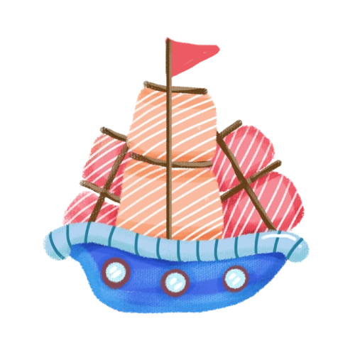 卡通红色帆船插画图片