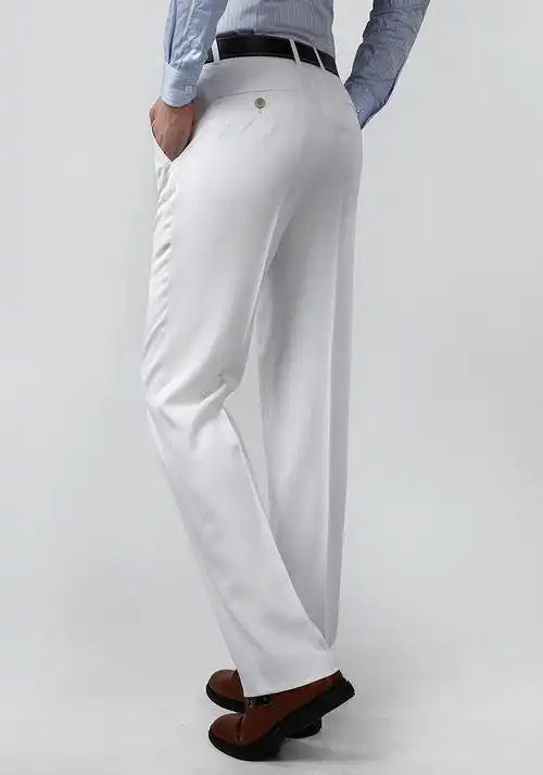 春夏薄款免烫男士西裤男商务西装裤中老年大码白色宽松爸爸长裤子详情