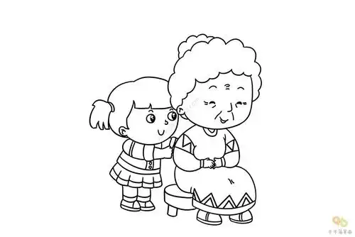 尽孝心 小女孩给奶奶捶背简笔画_儿童画简笔画
