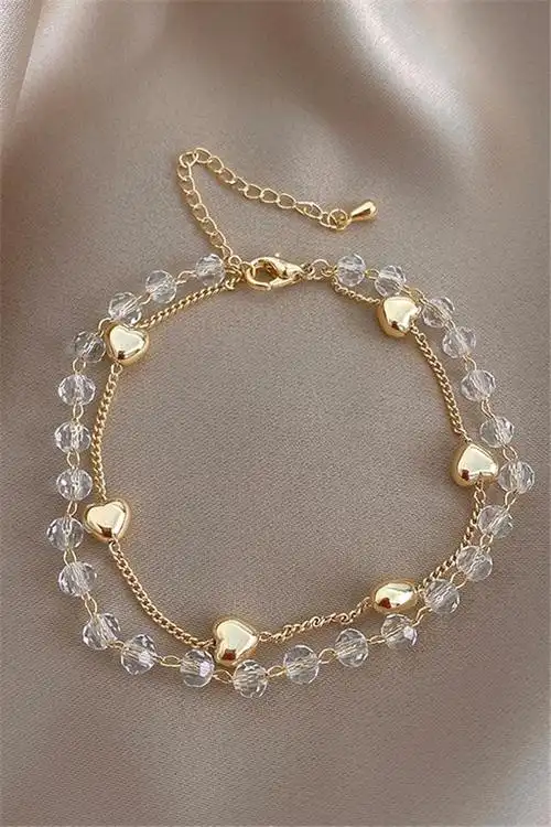 气质水晶爱心双层手链女小众设计个性手镯简约学生闺蜜网红手饰品