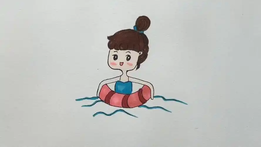 怎样画小女孩在游泳?