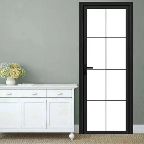 极窄北欧黑色玻璃门细款门20厚厕所钢化钛铝合金门厨房细边框门