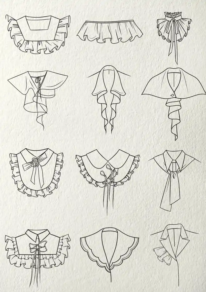 服装设计素材之平面款式图袖子衣领款式图