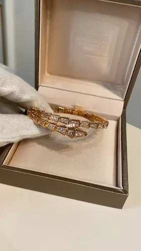 18k金宝格丽蛇形手镯女满钻