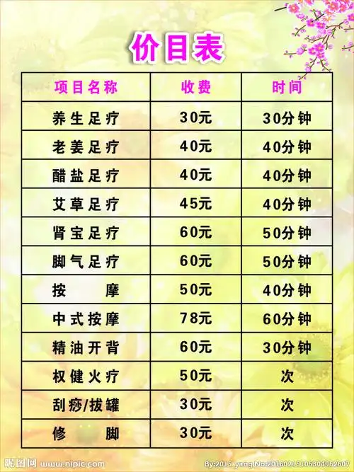 足疗价目表图片