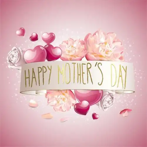 粉红色爱心母亲节卡片矢量素材下载