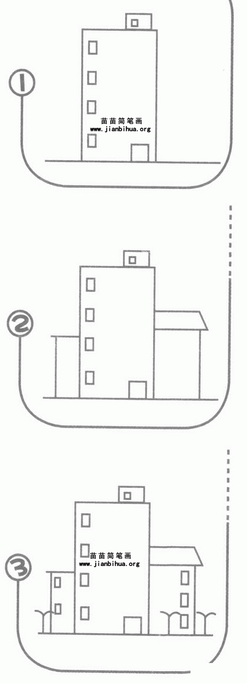 高楼房简笔画图片教程儿童简笔画房子系列之高楼大厦幼儿楼房一幢幢简