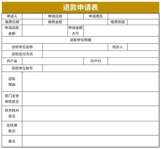 退款申请表免费版