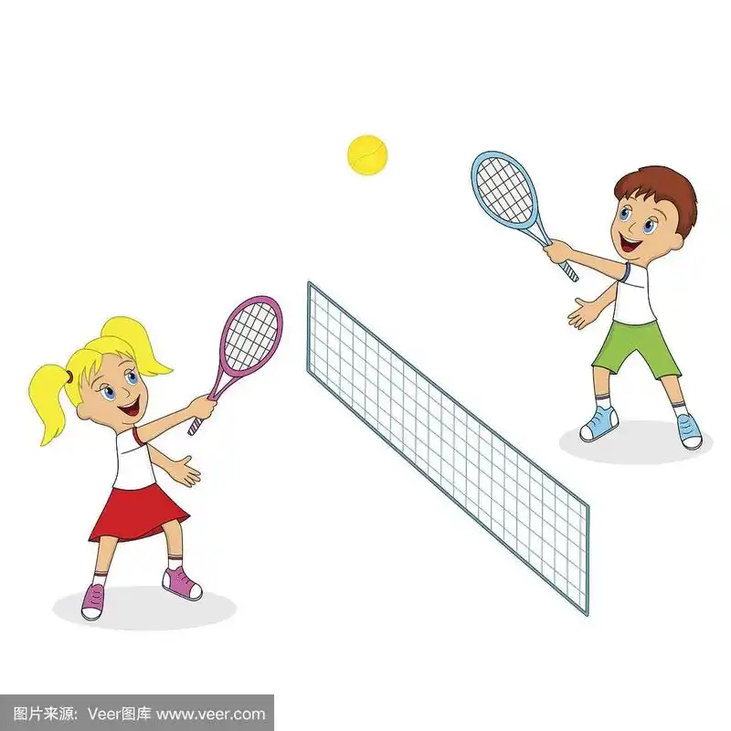 男孩和女孩在打网球