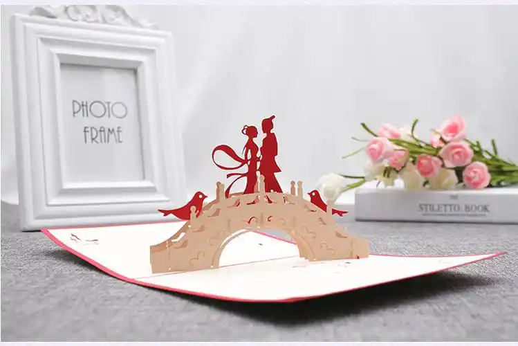 创意七夕情人节立体贺卡牛郎织女雀桥相会卡片3d祝福卡定制
