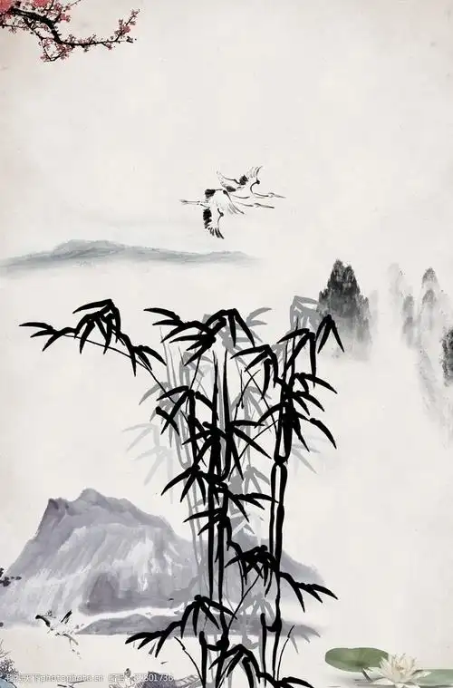 关键词:花鸟山水画 中国风 水墨工笔画 背景图 psd素材 设计 底纹边框