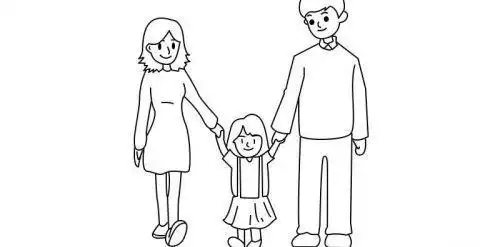 彩色全家福一家三口简笔画怎么画手牵手一家三口简笔画教程