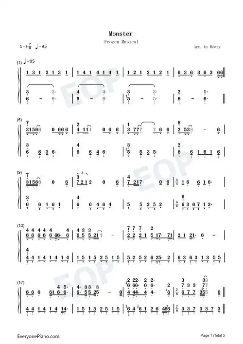 monster冰雪奇缘音乐剧ost双手简谱预览1