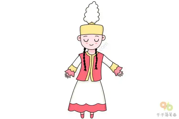 少数民族柯尔克孜族女孩简笔画