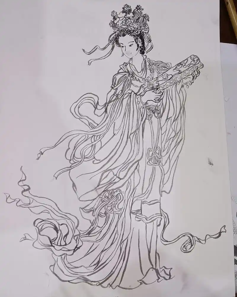 国画白描的仙女姐姐鸭#国画 #水墨画 #国画教程 #人物 @ - 抖音