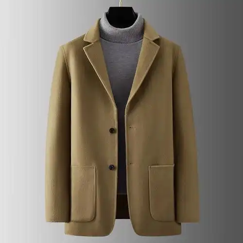 男装羊毛西服男修身中青年轻商务双面羊绒呢子西装纯色两粒扣毛呢外套