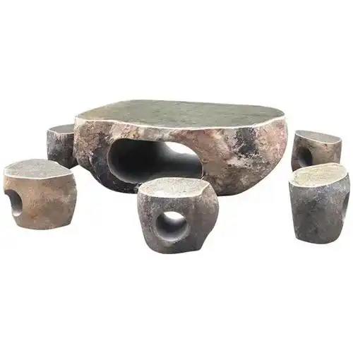 整石石桌石凳庭院花园鹅卵石头桌椅凳子青石凳自然户外石雕摆件