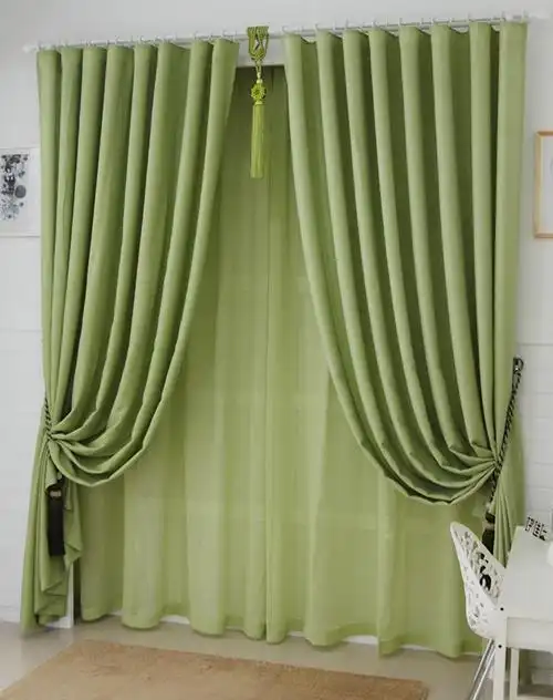 清新果绿色仿麻窗帘300270cm双片装挂钩