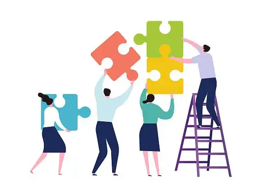扁平协同合作人物拼图团队元素png素材