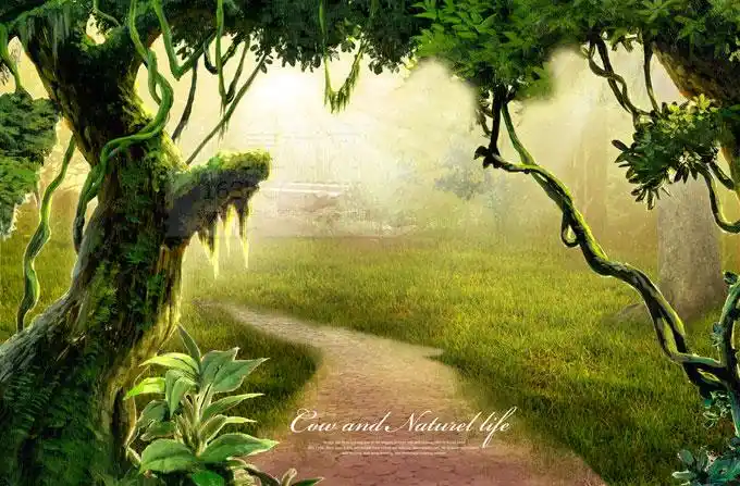 关键词: 梦幻丛林景色psd分层素材原始森林树藤藤蔓草地秘境