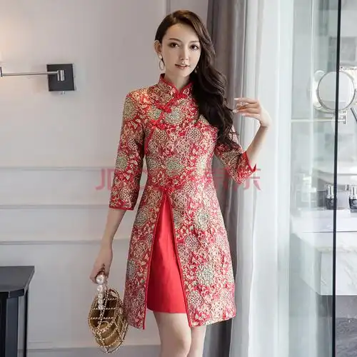 敬酒服女春秋冬婚礼小礼服2020新款中国风改良版连衣裙中式短款旗袍