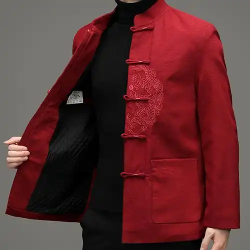 冬季男士夹棉唐装复古中式立领外套宴会结婚唐装