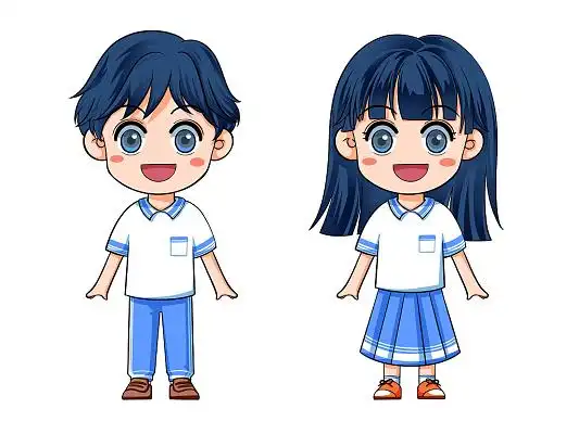 手绘卡通q版校服男女学生人物元素