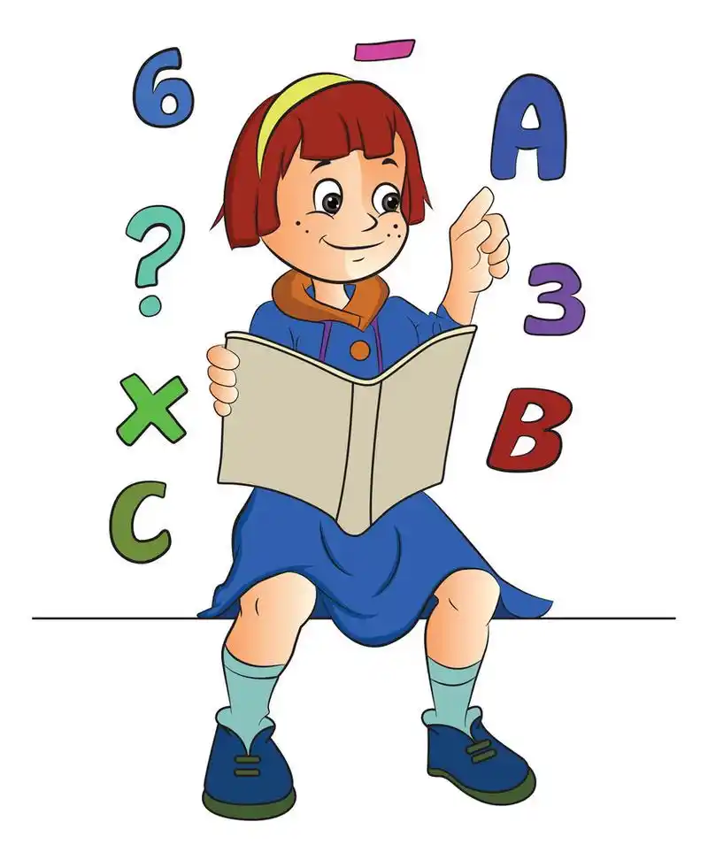 女孩学习数学图,女孩学习数学, 矢量图