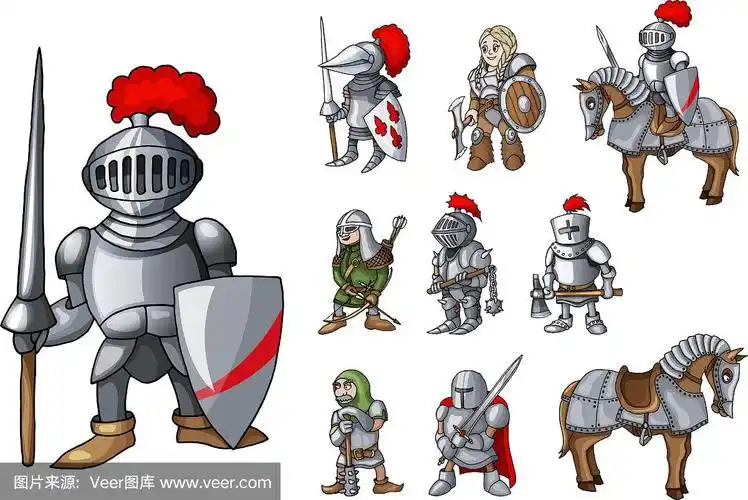 中世纪骑士角色的集合