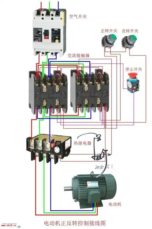 三相电动机正反转接触器互锁实物接线图