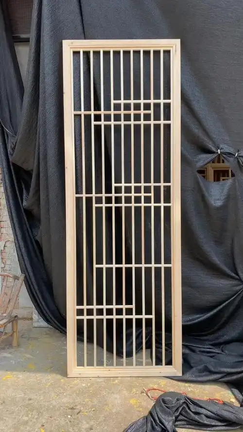 新中式装修实木花格隔断屏风背景墙定制效果