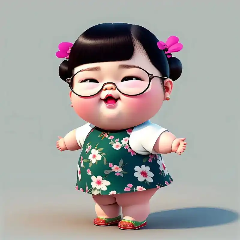 卡通头像.一名圆圆胖胖中国小女孩,圆圆的大脸,圆乎乎的四肢, - 抖音