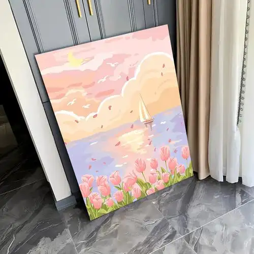 299福利数字油画diy手工填色落日玫瑰植物花卉高级挂画